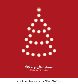 Christmas card with tree of lights on red background
