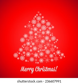 Christmas card with tree made of random snowflakes