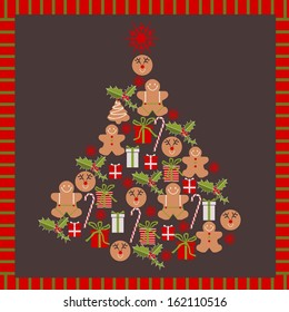 Christmas card with a tree made of typical objects