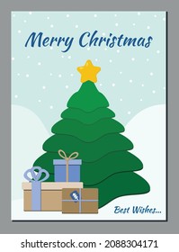Christmas card with a Christmas tree. New Year banner Vector illustration