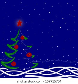 Christmas card Christmas tree on a blue background.