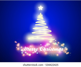 Christmas card. Christmas tree on a blue background.