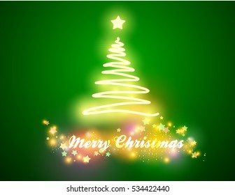 Christmas card. Christmas tree on a green background