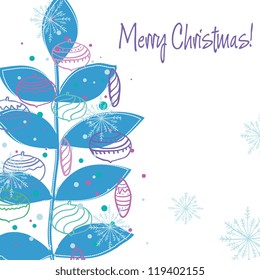  Christmas card with tree and ornaments, Xmas card