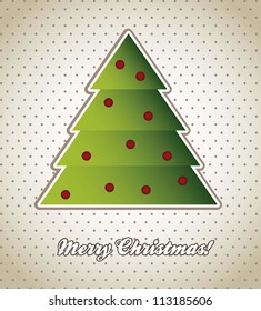 christmas card with tree over vintage background. vector