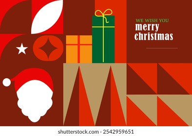 christmas card with christmas tree, Christmas poster template with colorful geometric shapes, 