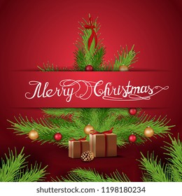 Christmas card with Christmas tree and presents 