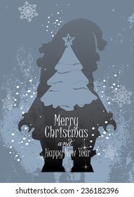 Christmas card with christmas tree and Santa Claus shadow