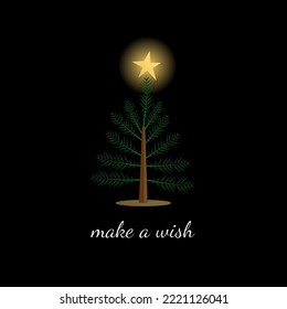 Christmas card with Christmas tree and shining star at the top