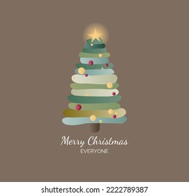 Christmas card with Christmas tree and shining star at the top