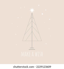 Christmas card with Christmas tree and shining star at the top