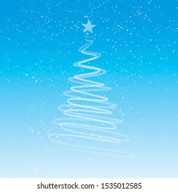 Christmas card with christmas tree and snow.