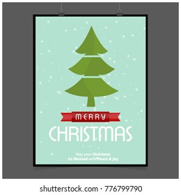 Christmas card with tree and snow background