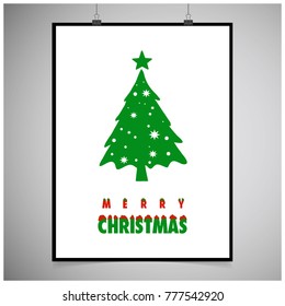 Christmas card with tree and snow frame