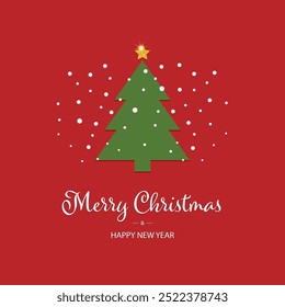 Christmas card with Christmas tree and snow. Merry Christmas and Happy New Year. Vector