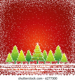 christmas card with tree and snow, vector