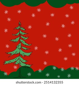 a christmas card with a tree and snowflake