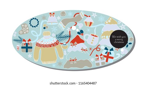 christmas card with tree and snowflakes