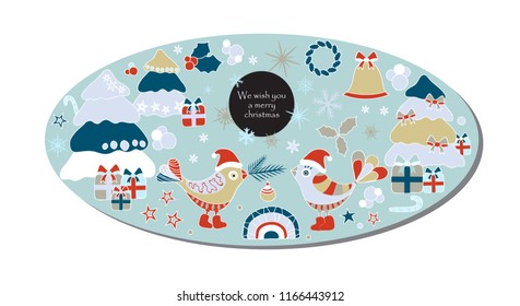 christmas card with tree and snowflakes