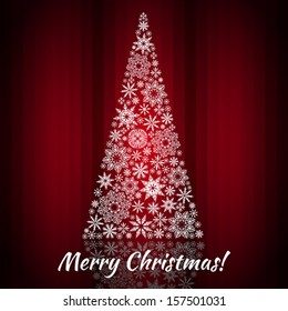 Christmas card. Christmas tree from snowflakes