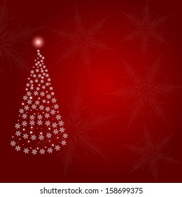 Christmas card with Christmas tree from snowflakes.