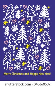 Christmas card with tree and snowflakes