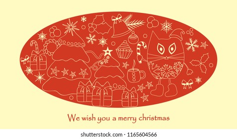 christmas card with tree and snowflakes. cartoon style