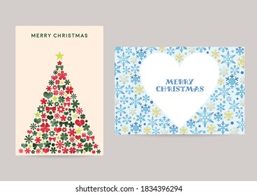 christmas card with tree and snowflakes illustration