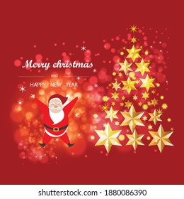 Christmas card with tree and snowflakes, Christmas and New Years red background with Christmas Tree