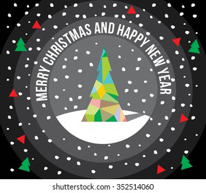 Christmas card. Christmas tree, triangle style, geometric