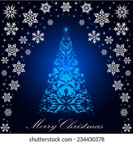 Christmas card with a Christmas tree . vector