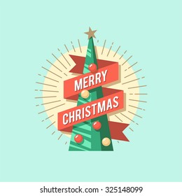 Christmas card. Christmas tree. Vector flat illustration.