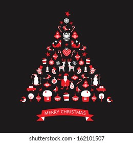 Christmas card with tree, vector illustration. 