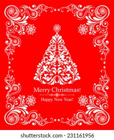 Christmas card. Christmas tree. Vector Illustration 