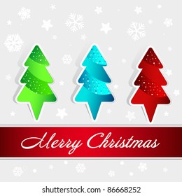 Christmas card - christmas trees on snowy background