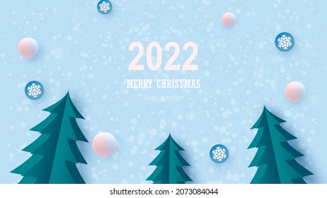 Christmas card with Christmas trees, snowballs and snowflakes.Vector illustration