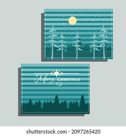 Christmas card with christmas trees in the winter forest