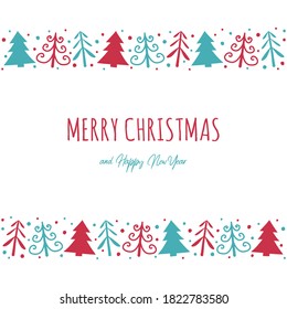 Christmas card with trees and wishes. Vector