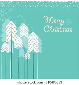 Christmas card with trees.Vector illustration background with holiday text