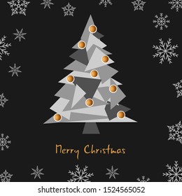 Christmas card with triangular tree in black gray design