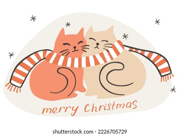 Christmas card with two cats covered in one scarf
