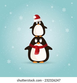 christmas card with two penguins