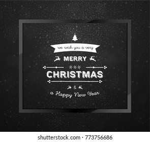 Christmas Card With Typography, frame and snow, isolated on black Background