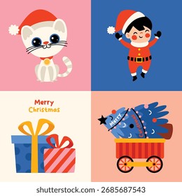 Cartão de Natal com várias ilustrações