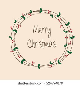 Christmas Card. Vector Clipart Illustration. Winter Holidays Wreath With Merry Christmas Typography.