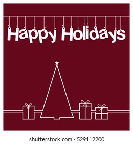 Christmas card. Vector clipart illustration. Festive winter greeting postcard design with Christmas tree and "Happy Holidays" typography.