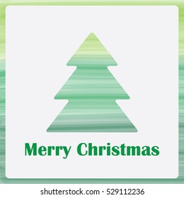 Christmas card. Vector clipart illustration. Festive winter greeting postcard design with green gradient Christmas tree and "Merry Christmas" typography.