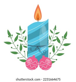Christmas card vector design with leaf candles and decorations