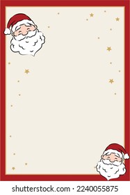 christmas card vector design with santa claus faces with stars and red and beige background