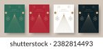Christmas Card Vector Design Template. Set of Christmas Card Designs with Geometric Festive Scene Illustration of Christmas Tree and Bauble Decorations. Merry Christmas Greeting Card Concepts